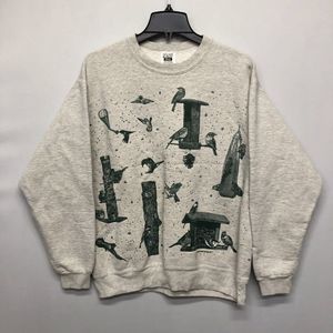Gray Bird Print Sweatshirt